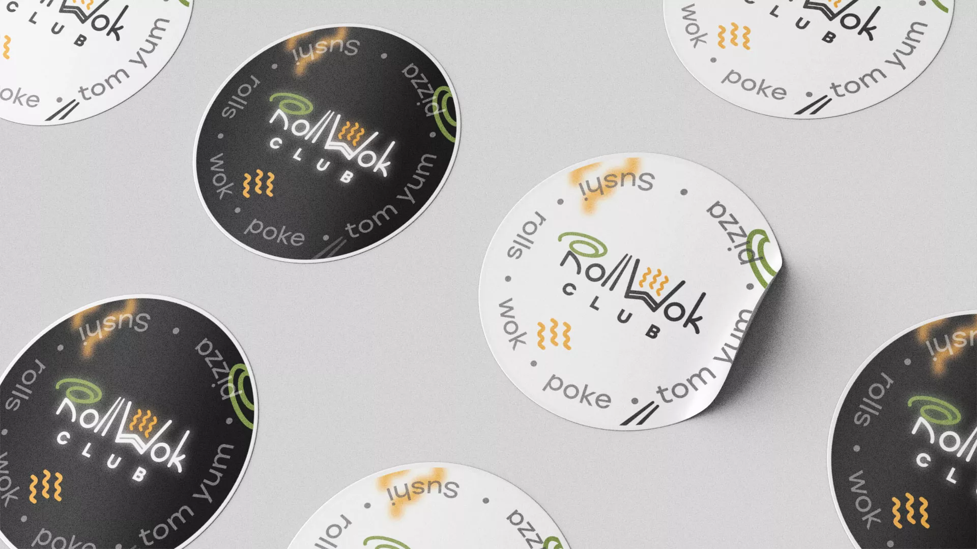 Разработка наклеек для суши-бара «Roll Wok Club» в Железнодорожном